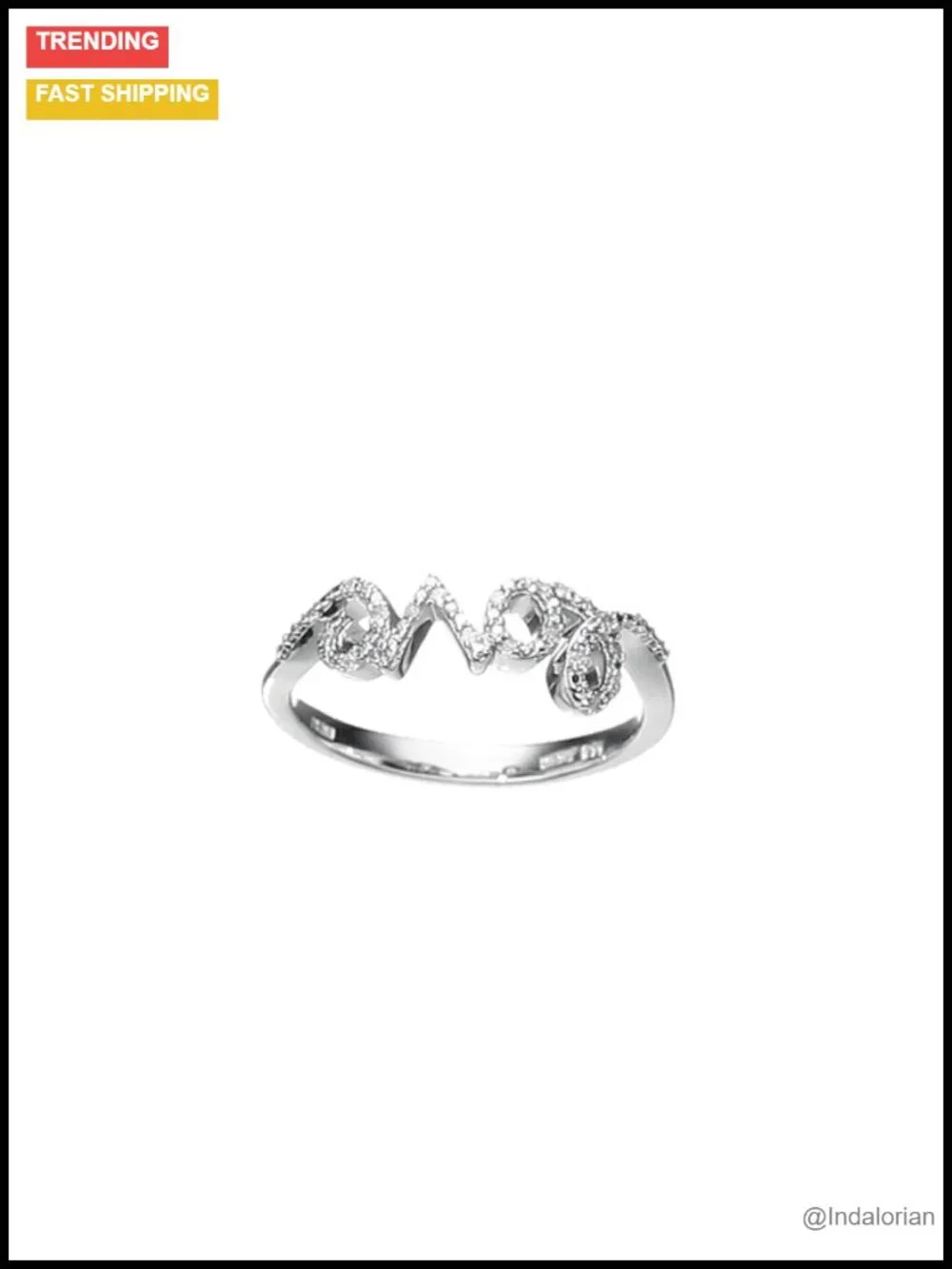 Sterling Silver Love Ring Natural White Diamond Accents Heart Cut-Out Design